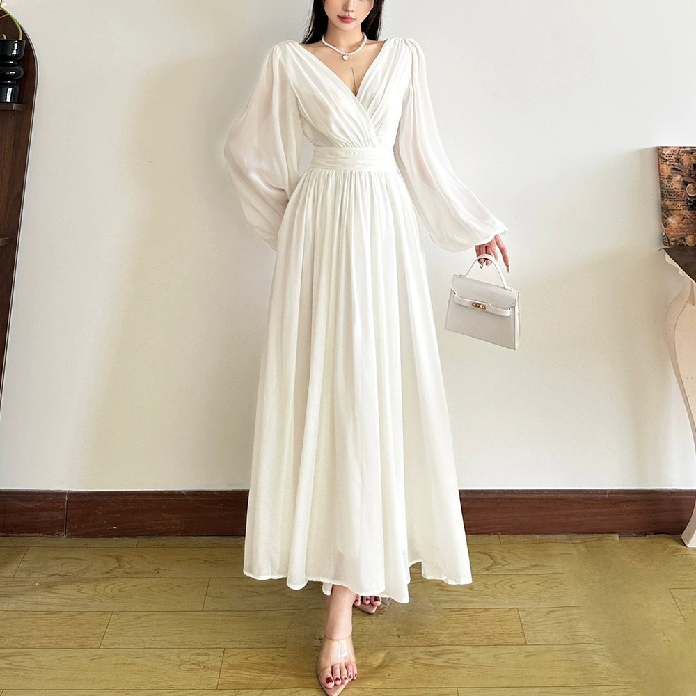 Zara Fall Lantern Sleeve Cinched Waist Midi Flowy Dress